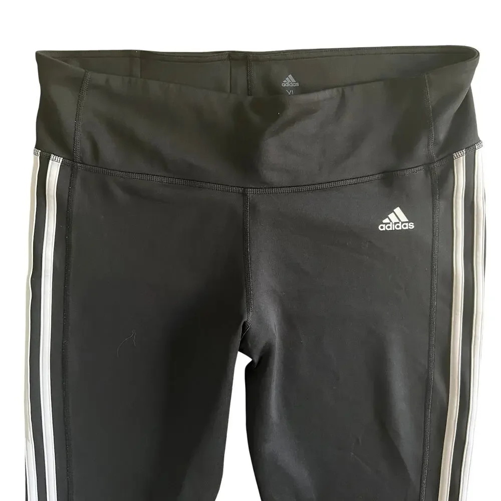 Adidas Climalite Leggings Womens XL Black White Three Stripe Athletic - Picture 4 of 9